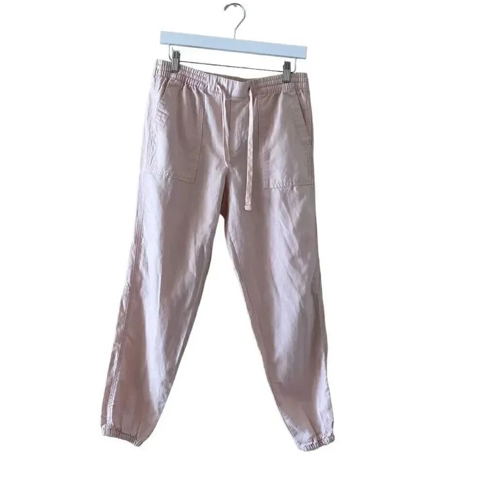 Gap Chalk Pink Utility Jogger Pockets Lounge Linen Blend High Rise SZ S # 1596